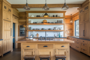 cuisine-rustique-chene-etageres-vaisselle