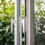 fenetre-poignee-cadre-feuillage-flou