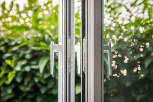 fenetre-poignee-cadre-feuillage-flou