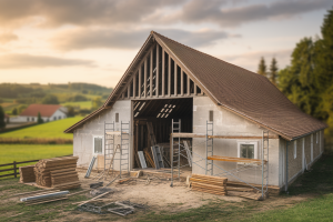 grange-renovation-poutres-echafaudage-campagne