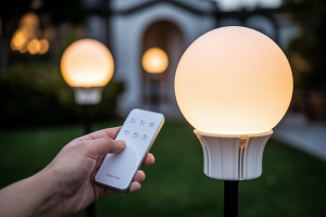 grosplan-luminaire-exterieur-telecommande-main