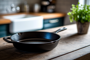 poele-fonte-plan-travail-bois-plante-aromatique