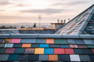 toit-ardoise-multicolore-ville-floue