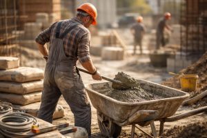 macon-brouette-ciment-chantier-soleil