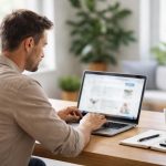 utilisateur-ordinateur-portable-plantes-arriere-plan