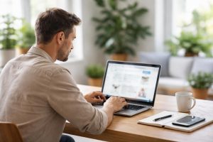utilisateur-ordinateur-portable-plantes-arriere-plan