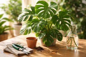 monstera-outils-jardinage-pot-plantes
