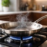 poele-inox-cuisiniere-fumee-lumiere-naturelle