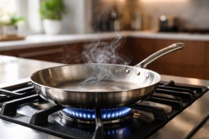 poele-inox-cuisiniere-fumee-lumiere-naturelle