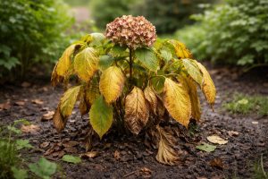 hortensia-feuilles-jaunies-sol-humide