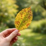 main-feuille-jaunie-jardin-verdoyant